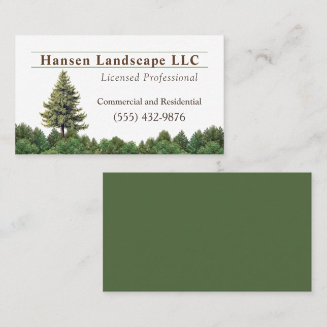 Green Tree Landscaping Yard Tree Service Business  Business Card (Front/Back)
