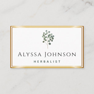 Green Tree Leaves Golden Frame Herbalist Elegant Business Card
