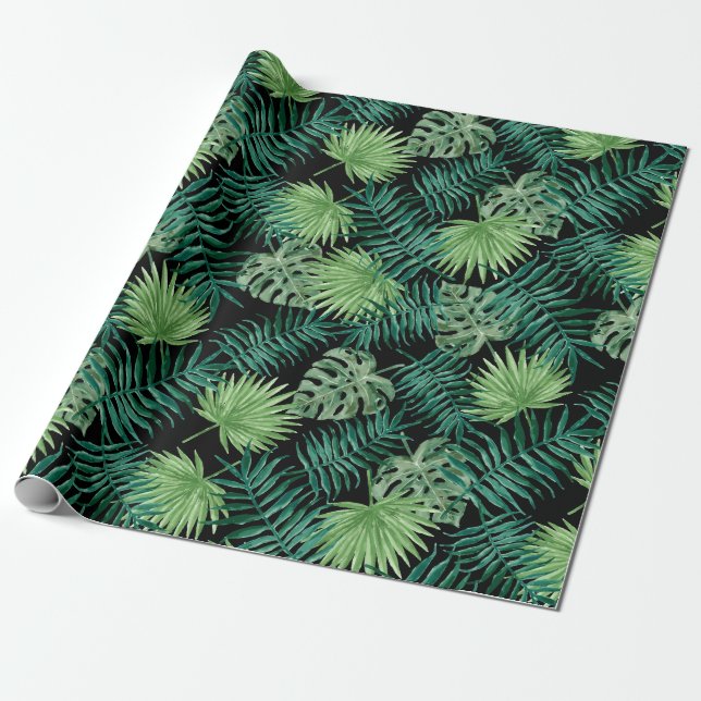 Green Tree Leaves Plants Pattern Wrapping Paper (Unrolled)