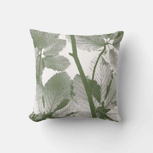 GREEN TREE LEAVES THROW PILLOW (Front)