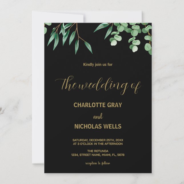 Green tree leaves Wedding Invitations (Front)