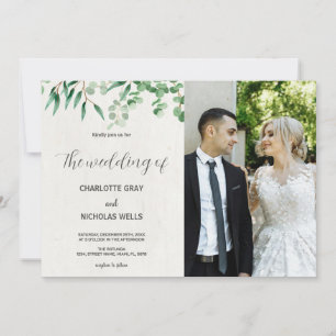 Green tree leaves Wedding Invitations with photo