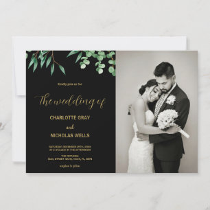 Green tree leaves Wedding Invitations with photo