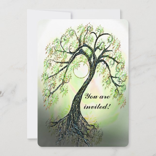 Green Tree of Life Wedding Invitation (Front)