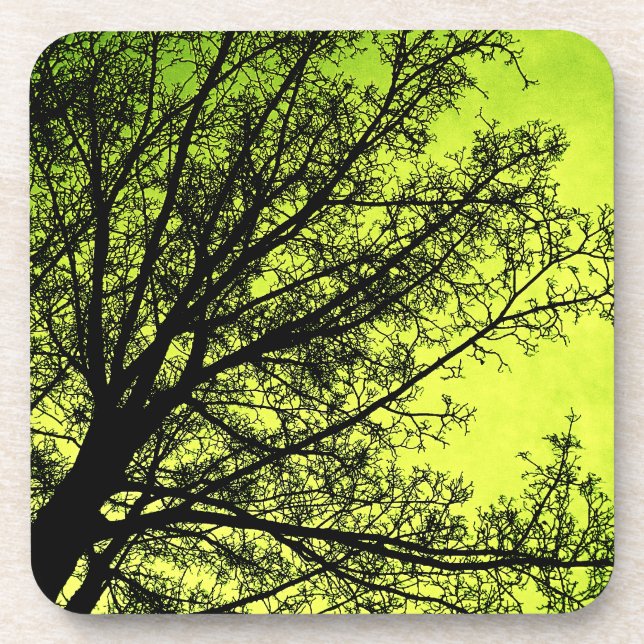 Green Tree Silhouette Cork Coaster set (Front)