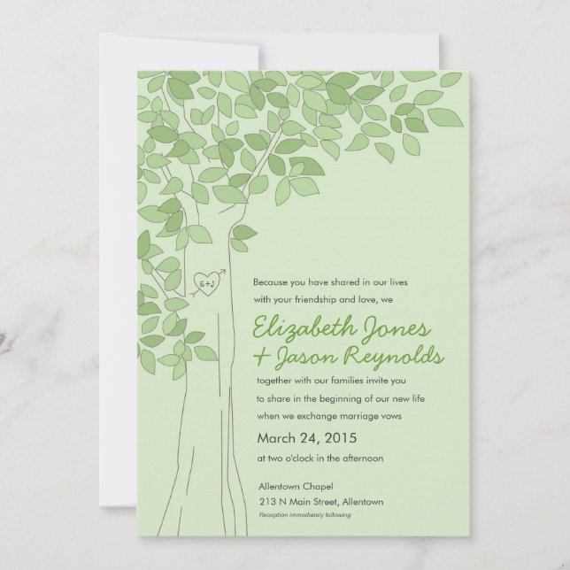 Green Tree Wedding Invitation (Front)