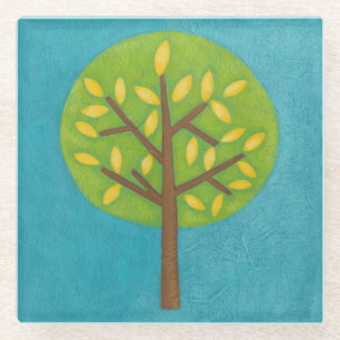 Green Tree with Yellow Leaves by Chariklia Zarris Glass Coaster