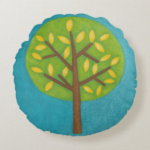 Green Tree with Yellow Leaves by Chariklia Zarris Round Pillow