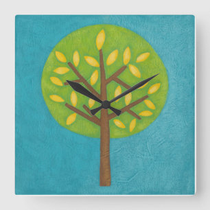Green Tree with Yellow Leaves by Chariklia Zarris Square Wall Clock
