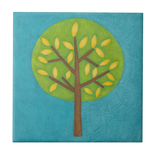 Green Tree with Yellow Leaves by Chariklia Zarris Tile (Front)