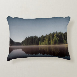 GREEN TREES AND BODY OF WATER ACCENT PILLOW