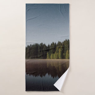 GREEN TREES AND BODY OF WATER BATH TOWEL