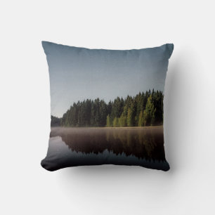 GREEN TREES AND BODY OF WATER THROW PILLOW