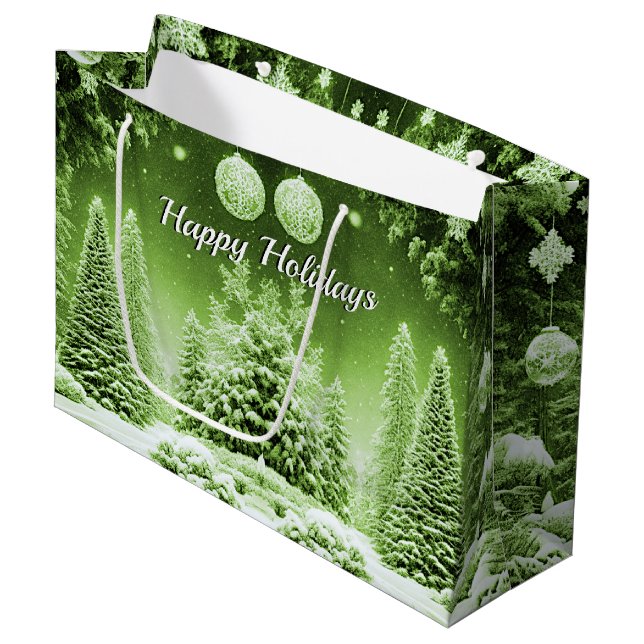 Green Trees Christmas Balls Holiday Gift Bag (Front Angled)