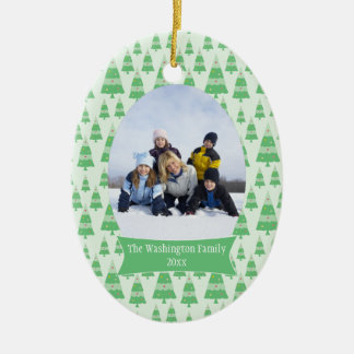 Green trees Christmas holiday photo ornament