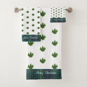 Green Trees Merry Christmas  Bath Towel Set