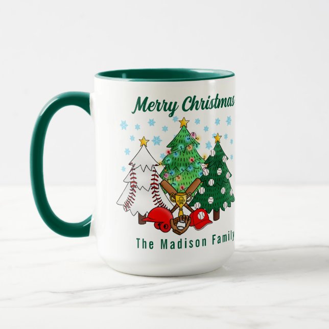Green Trees Modern Simple Christmas Name Coffe Mug (Left)