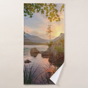 GREEN TREES NEAR BODY OF WATER DURING DAYTIME BATH TOWEL