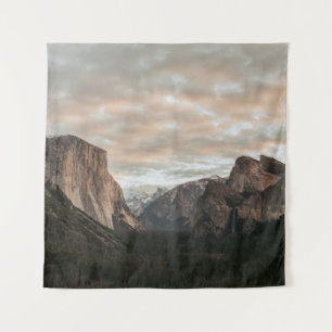 GREEN TREES NEAR BROWN MOUNTAIN UNDER CLOUDY SKY D TAPESTRY