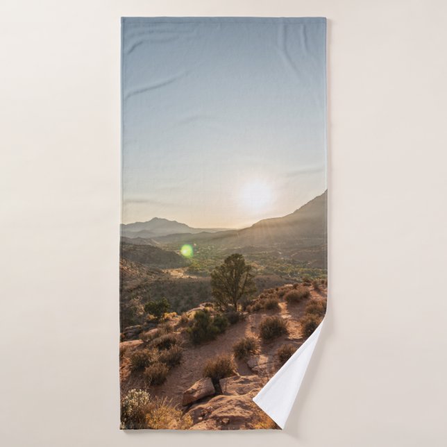 GREEN TREES ON BROWN MOUNTAIN DURING DAYTIME BATH TOWEL (Bath Towel)