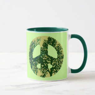 Green Trees Peace Sign Coffee Mug