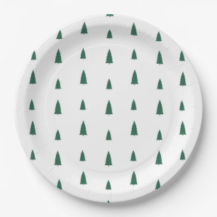 Green Trees Simple Modern Christmas Paper Plate