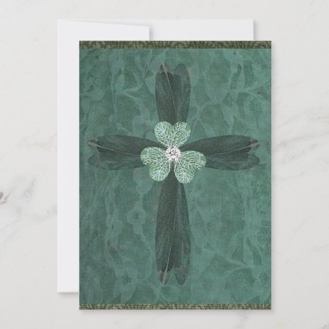 Green Trefoil Cross Invitation (Front)