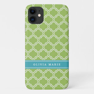 Green Trellis Vibrant Blue Name Template iPhone 11 Case