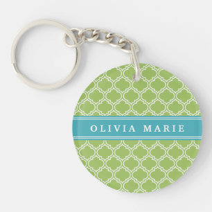 Green Trellis Vibrant Blue Name Template Keychain