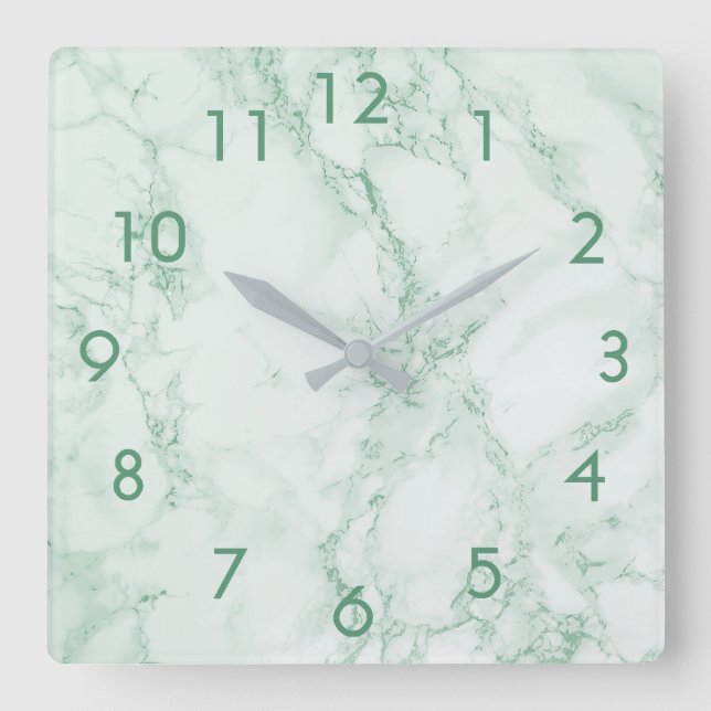 Green trendy marble square wall clock (Front)