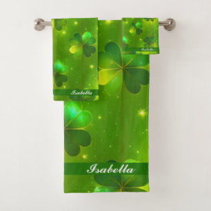 Green Trendy St Patrick's Day Clover Collection Bath Towel Set