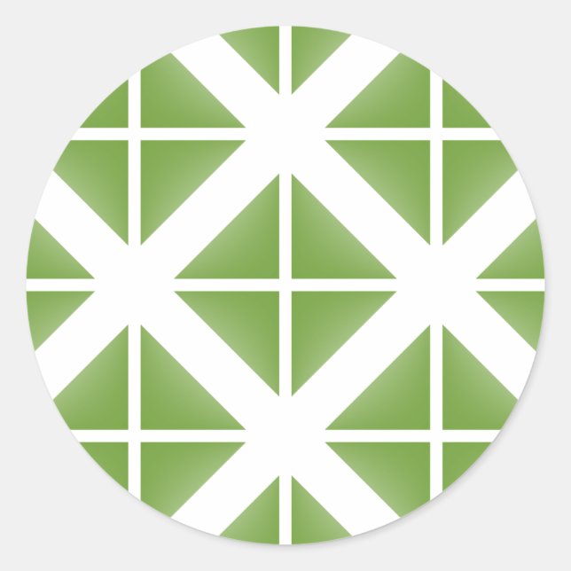 Green Trendy Triangle Pattern Classic Round Sticker (Front)