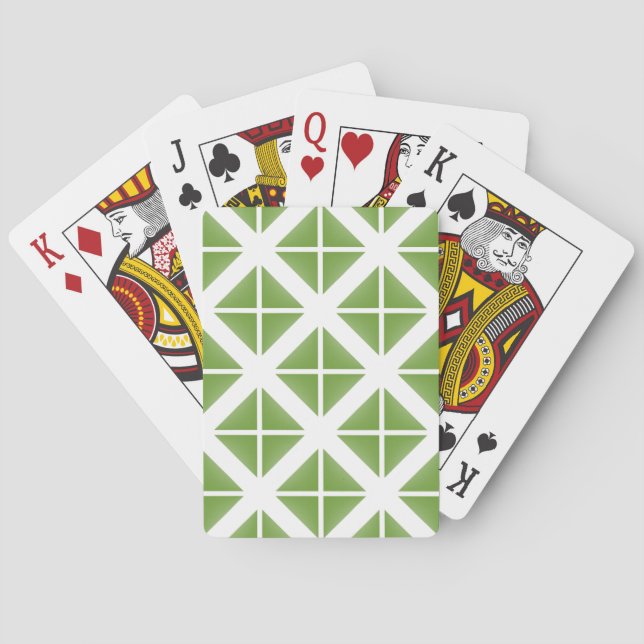 Green Trendy Triangle Pattern Playing Cards (Back)