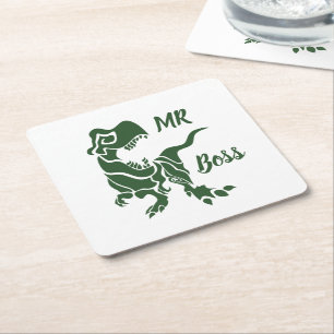 Green Trex the Boss Dino Square Paper Coaster