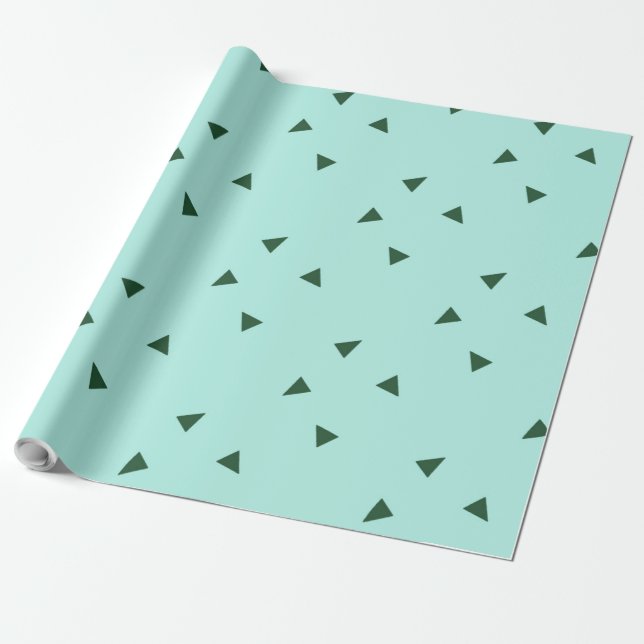 Green triangles on blue wrapping paper (Unrolled)