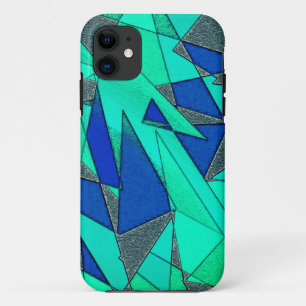 Green triangular cutouts on blue background, rough iPhone 11 case
