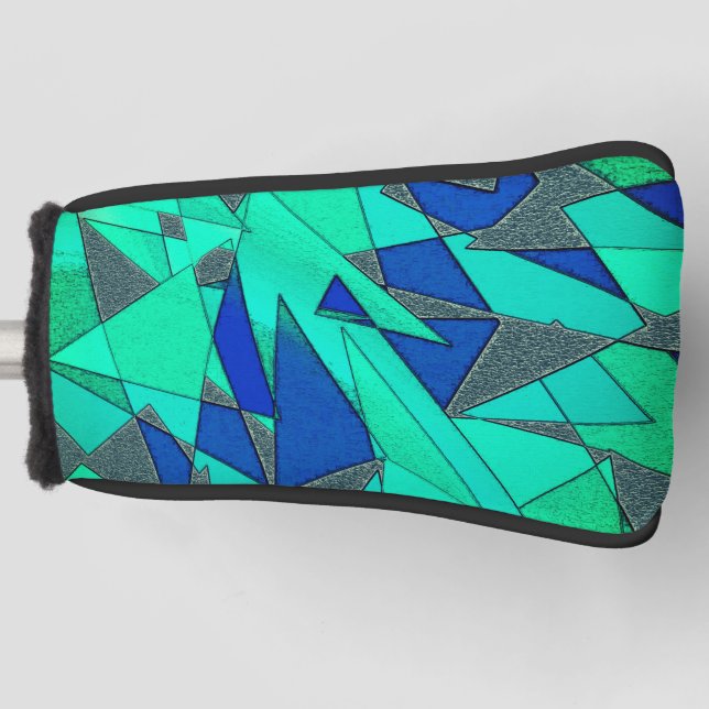 Green triangular cutouts on blue background, rough golf head cover (Front)