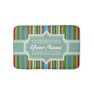 Green Tribal Ikat Chevron Personalized Bath Mat