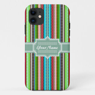 Green Tribal Ikat Chevron Personalized iPhone 11 Case
