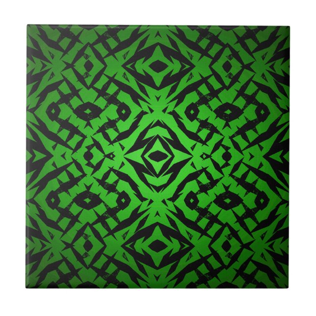 Green tribal shapes pattern tile (Front)