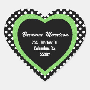 Green Trimmed Polka-dot Heart Address Stickers