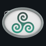 Green Triskele Ancient Celtic Symbol Belt Buckle<br><div class="desc">Green Triskele symbol. The Triskele or Triskelion symbol consists of three interlocked spirals or three arms as if it is moving from its centre. This Celtic symbol of movement or action represents the three worlds; the celestial,  physical,  and spiritual.</div>