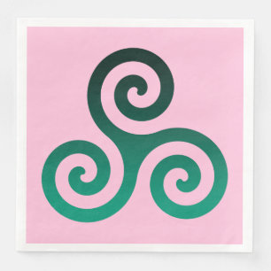 Green Triskele Ancient Celtic Symbol Pastel Pink Napkin