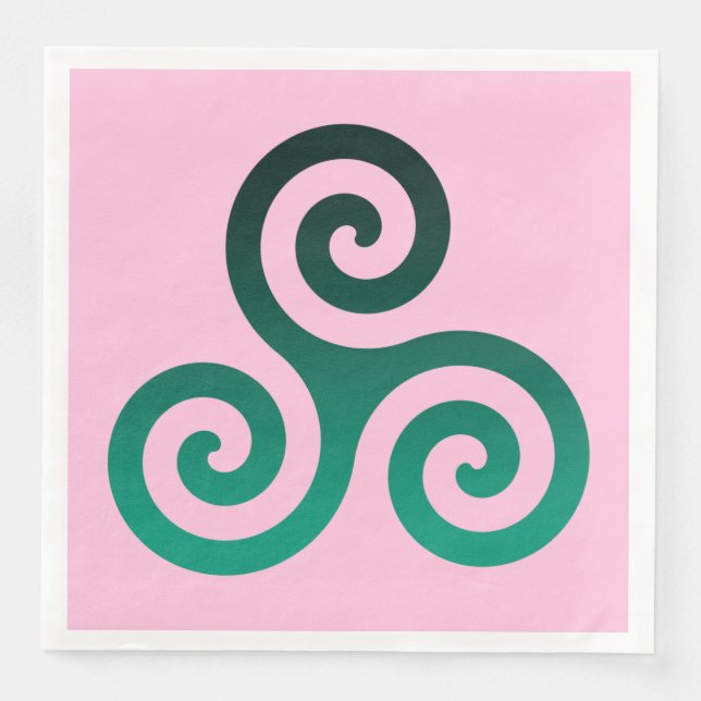 Green Triskele Ancient Celtic Symbol Pastel Pink Napkin (Front)