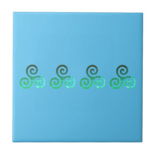 Green Triskele Ancient Celtic Symbol Sky Blue Tile