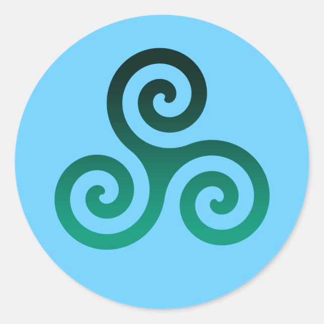Green Triskele Pale Blue Classic Round Sticker (Front)