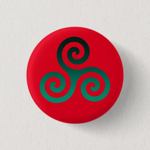 Green Triskele Vivid Red 1 Inch Round Button