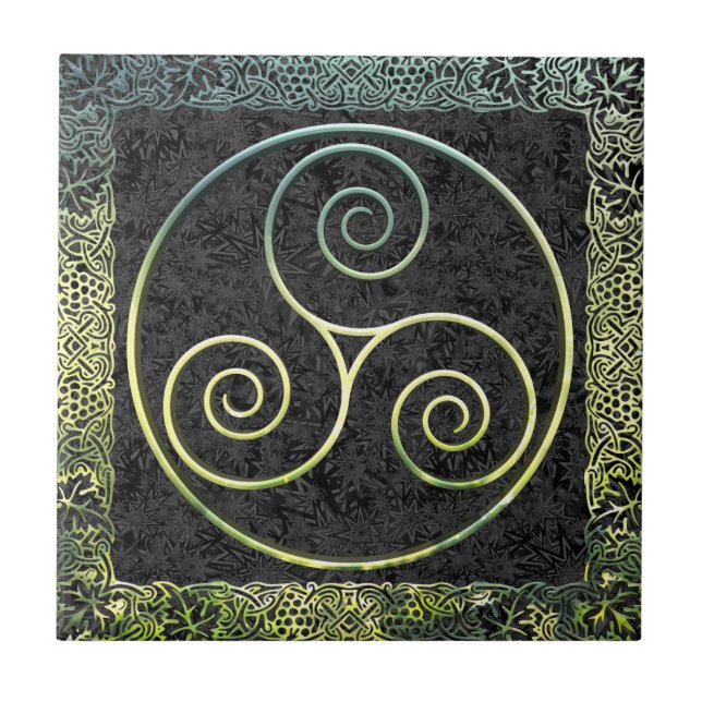 Green Triskelion & Maple Leaf Celtic Border Tile (Front)