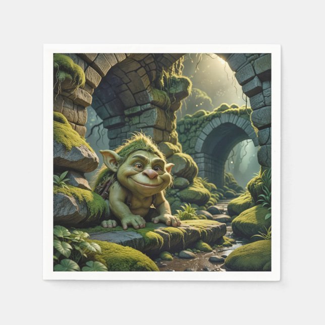 Green Troll Under a Stone Bridge Napkin (Front)