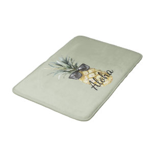 Green Tropical Aloha Pineapple with Sunglasses Bath Mat